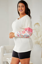 Plus Size Flower Pattern Round Neck Long Sleeve T-Shirt